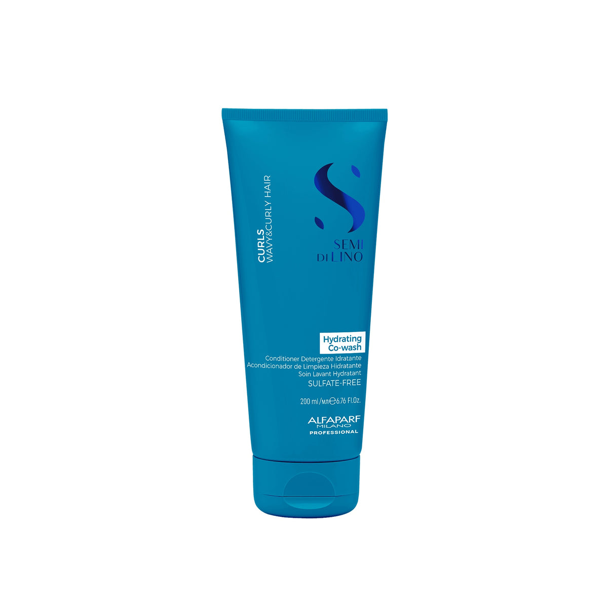 Alfaparf Milano Semi di Lino Curls Hydrating Co-Wash – Crema lavante delicata senza schiuma per onde e ricci 200 ml, confezione frontale