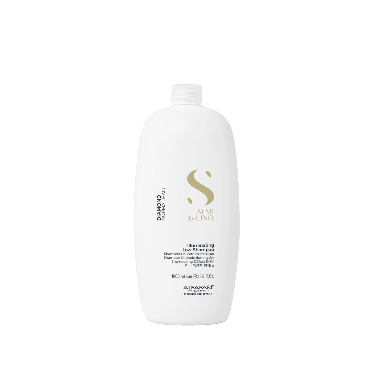 Alfaparf Milano Semi di Lino Diamond Illuminating Low Shampoo – Shampoo delicato illuminante per capelli normali 1000 ml, confezione frontale