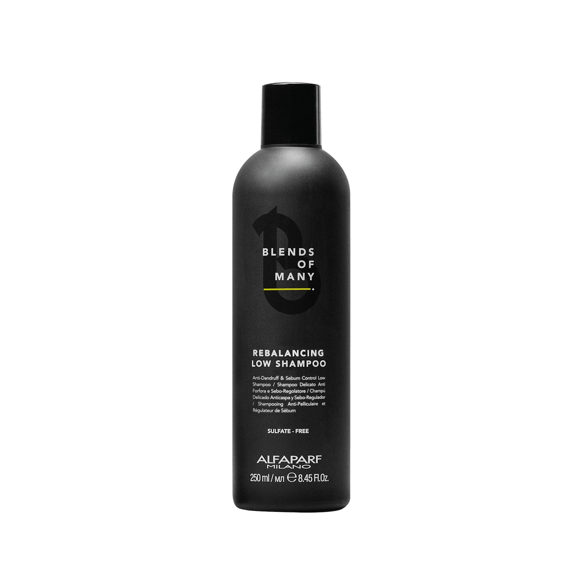 Alfaparf Milano Blends of Many Rebalancing Low Shampoo – Shampoo Uomo Riequilibrante Antiforfora e Sebo 250 ml, confezione frontale