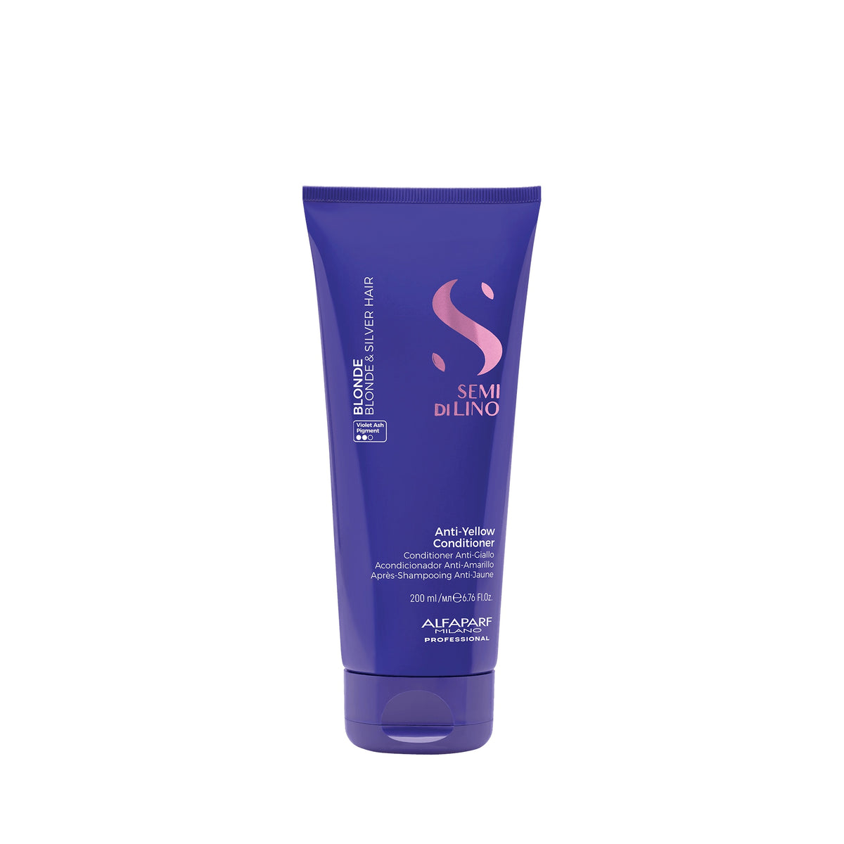 Alfaparf Milano Semi di Lino Blonde Anti-Yellow Conditioner – Balsamo Antigiallo Districante per Capelli Biondi 200 ml, confezione frontale