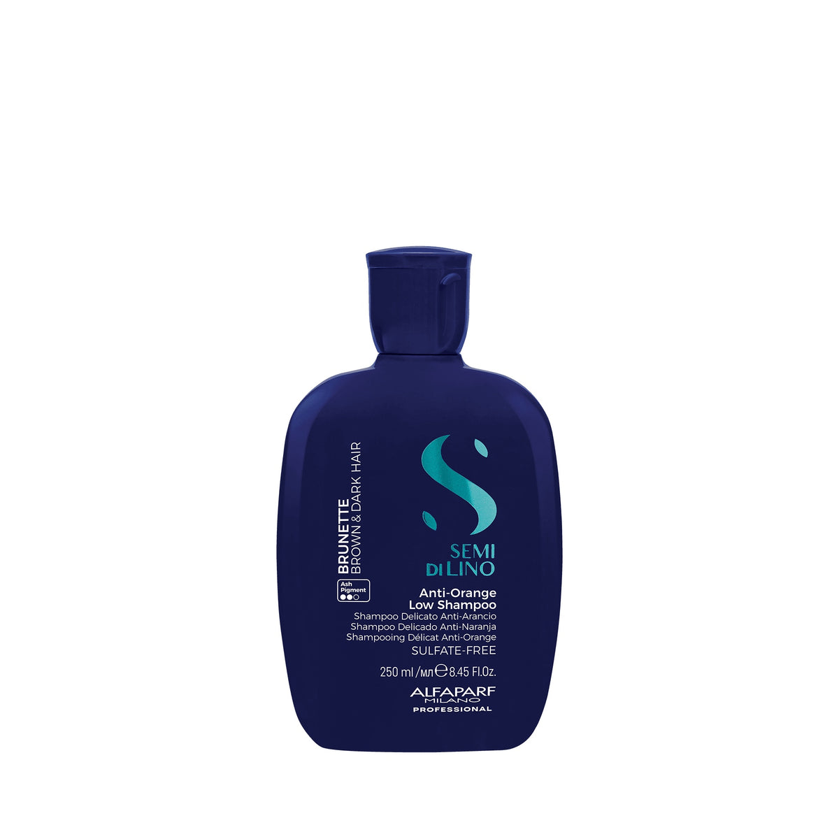 Alfaparf Milano Semi di Lino Brunette Anti-Orange Low Shampoo – Shampoo Antiarancio per Capelli Castani 250 ml, confezione frontale