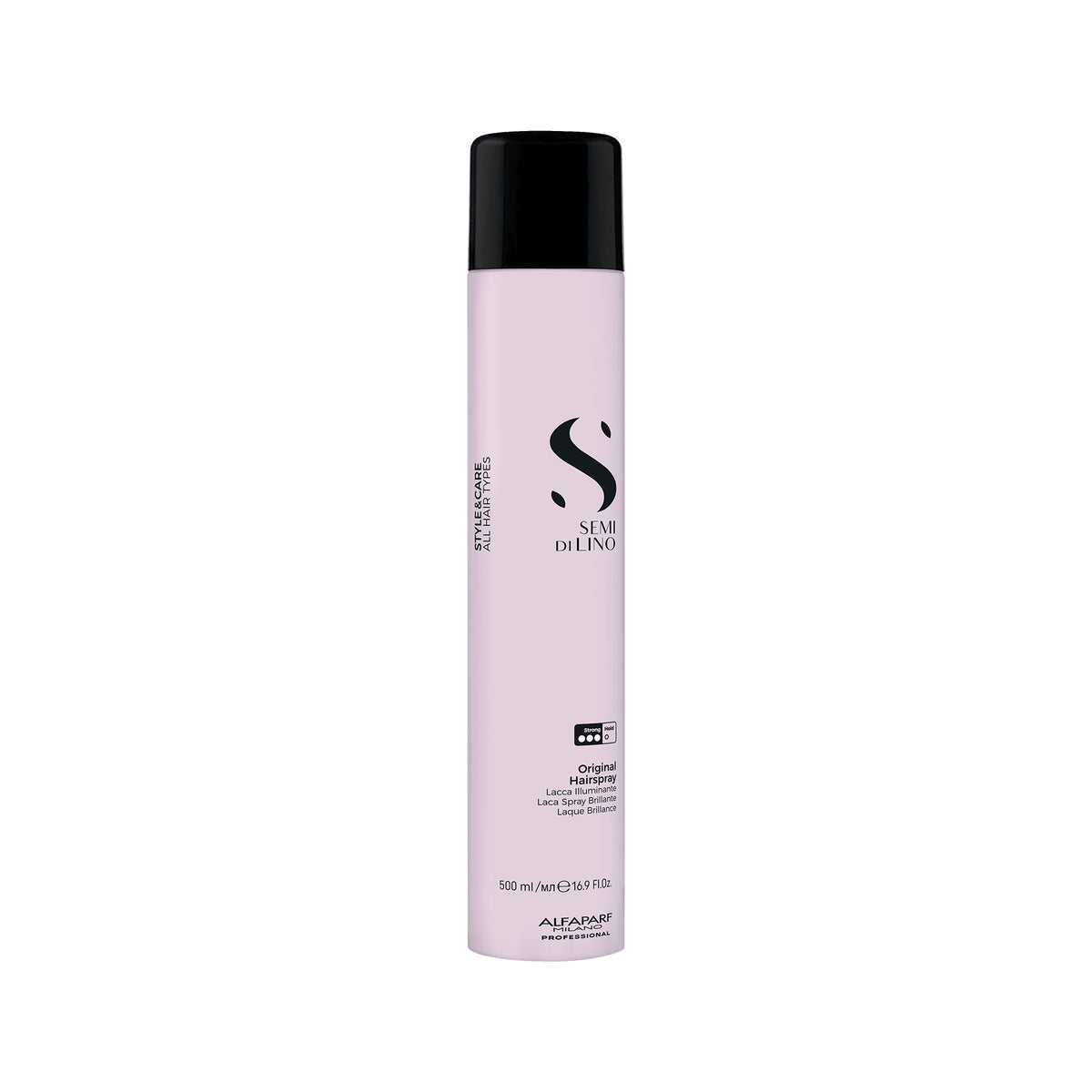 Alfaparf Milano Semi di Lino Style & Care Original Hairspray – Lacca Tenuta Forte Illuminante e Anticrespo 500 ml, confezione frontale