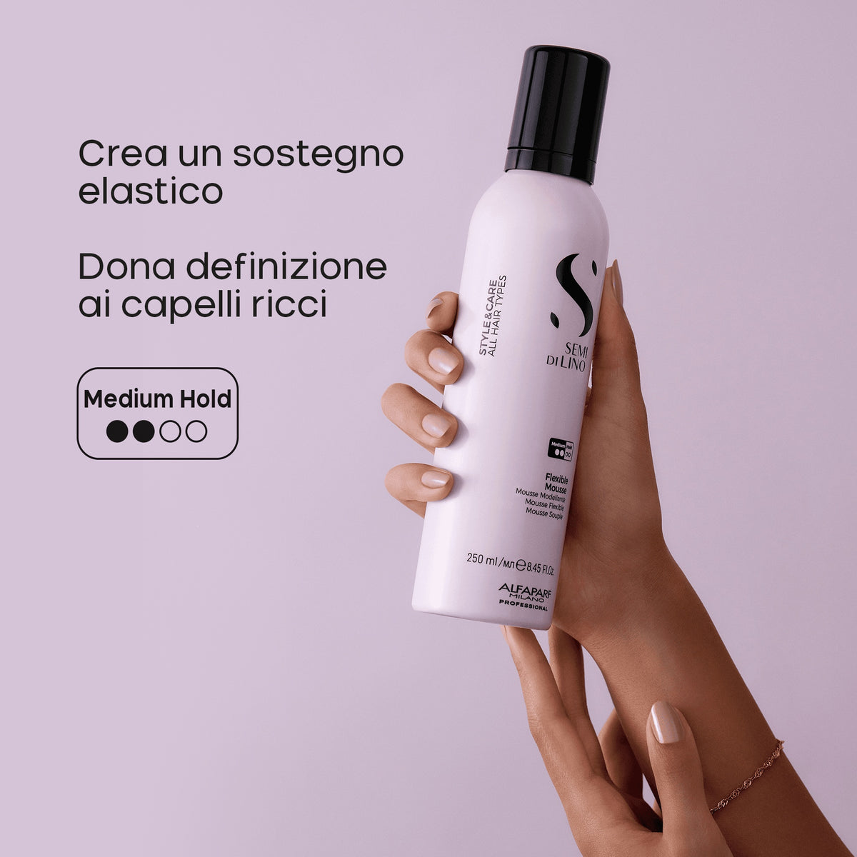 Alfaparf Milano Semi di Lino Style & Care Flexible Mousse – Mousse Ricci Modellante Elastica a Tenuta Media 250 ml, immagine ufficiale 4