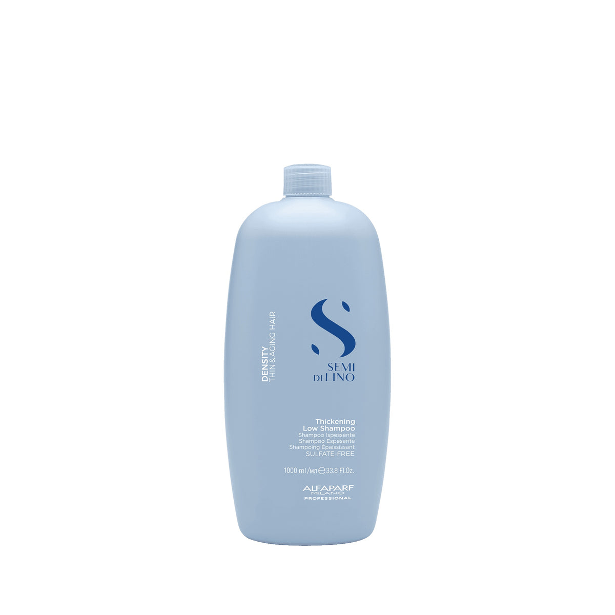 Alfaparf Milano Semi di Lino Density Thickening Low Shampoo – Shampoo Rimpolpante per Capelli Fini e Assottigliati 1000 ml, confezione frontale