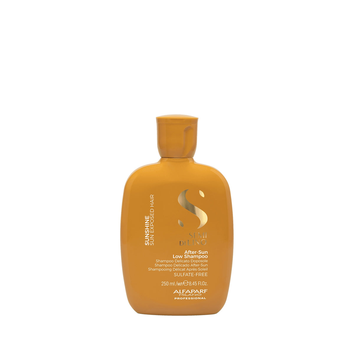 Alfaparf Milano Semi di Lino Sunshine After-Sun Low Shampoo – Shampoo Doposole Delicato contro Cloro e Salsedine 250 ml, confezione frontale
