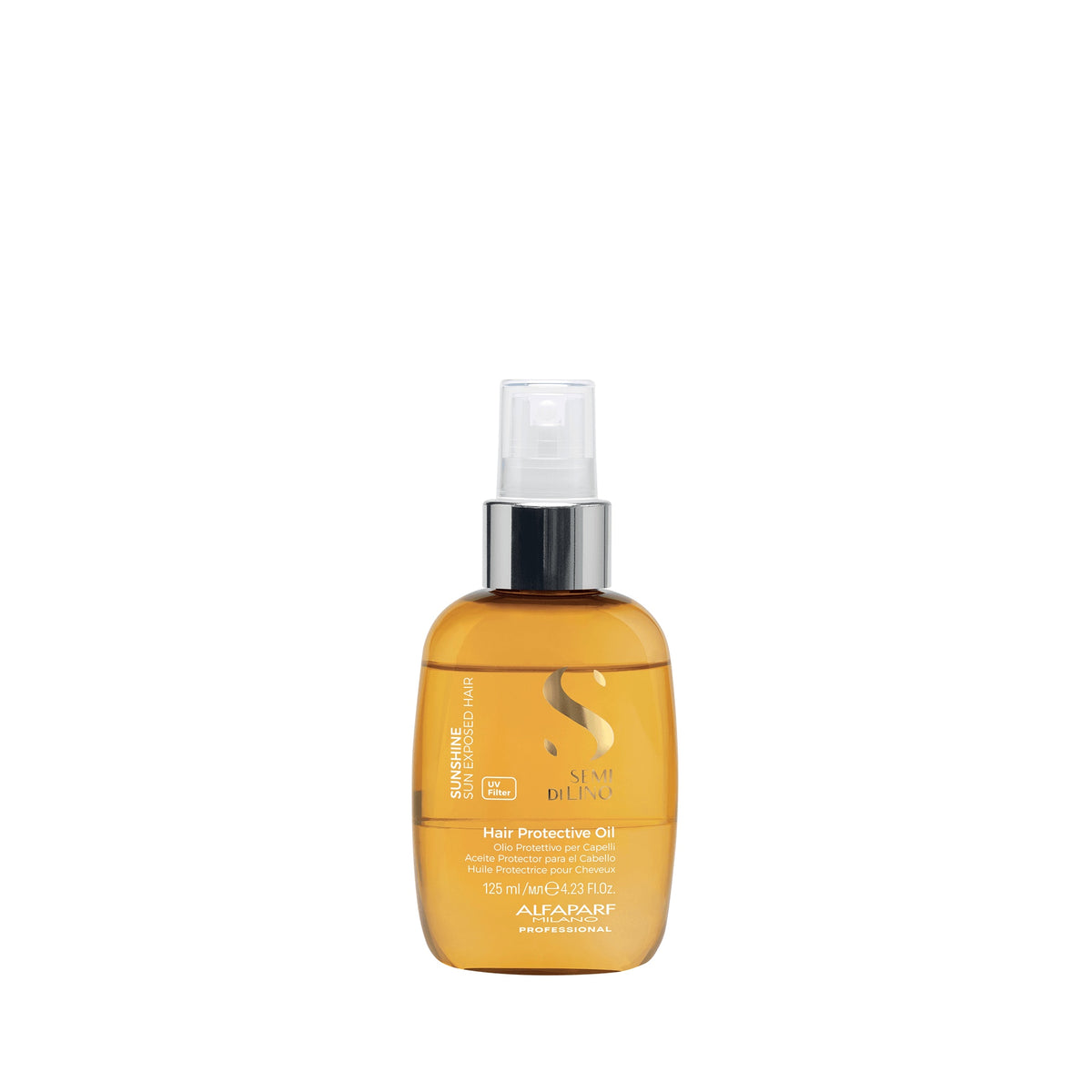 Alfaparf Milano Semi di Lino Sunshine Hair Protective Oil – Olio Protettivo Solare Capelli con Filtri UV 125 ml, confezione frontale