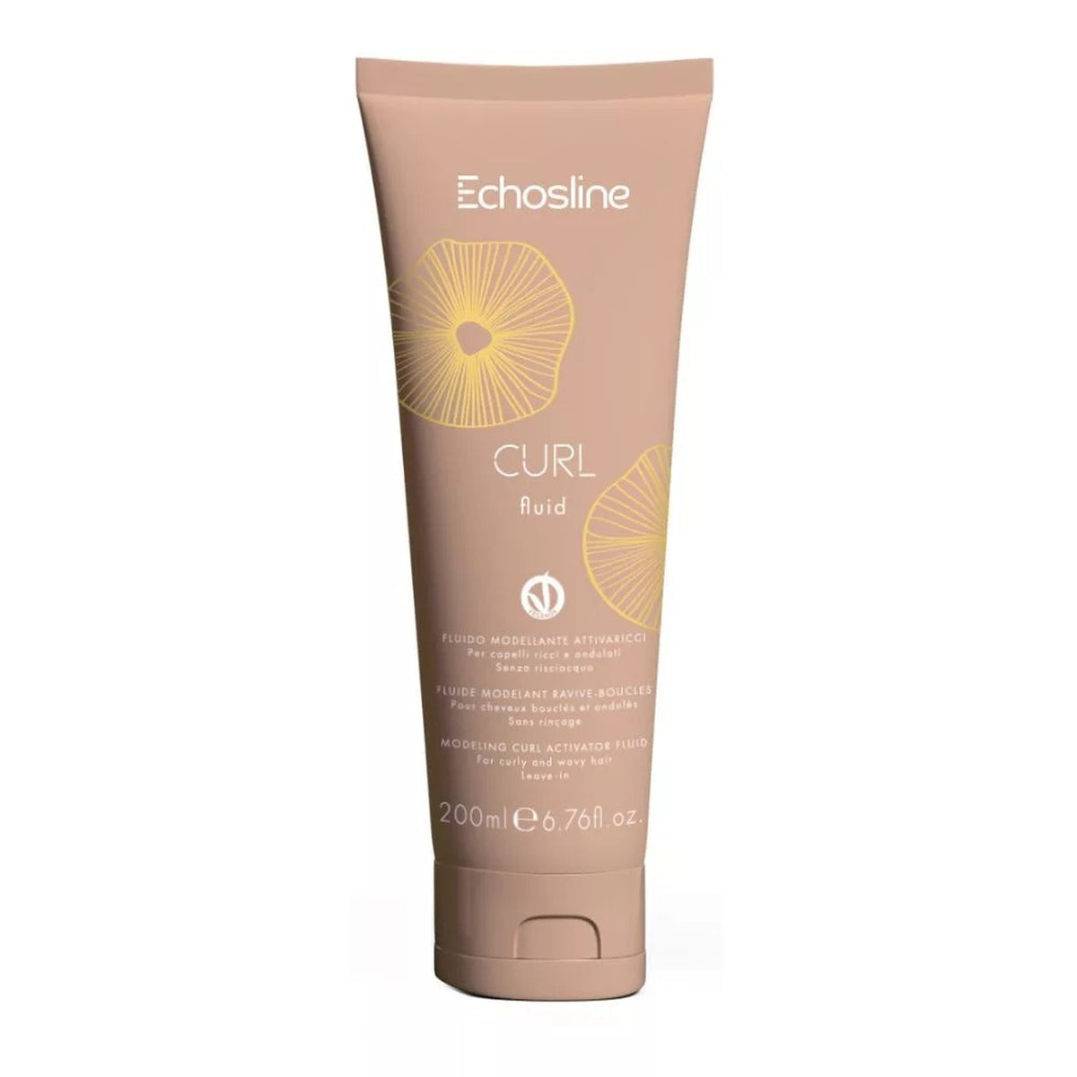 Echosline Curl Fluid – Fluido Definizione Ricci Elastici Anticrespo 200 ml – confezione del prodotto su fondo bianco