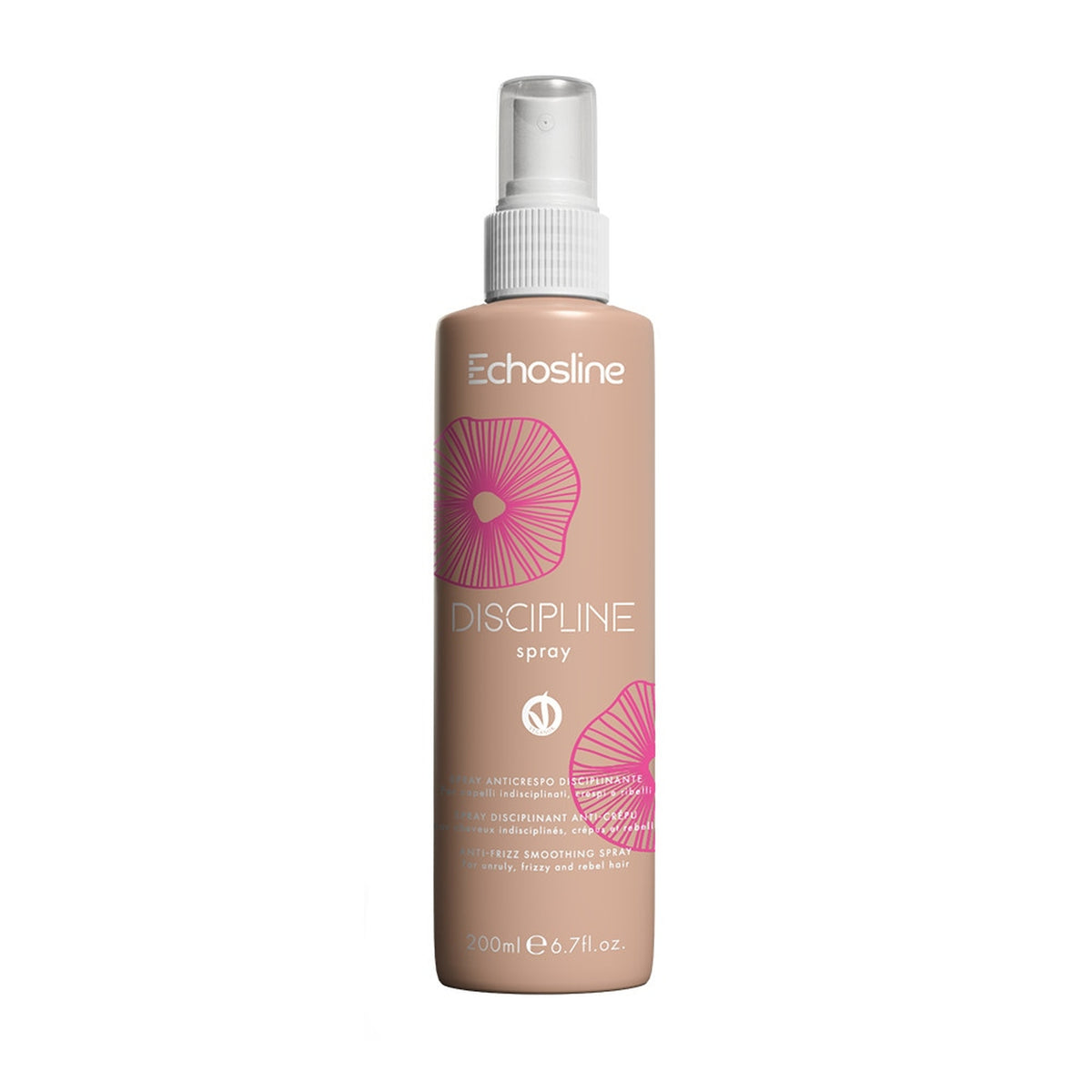 Echosline Discipline Spray – Spray Lisciante Disciplinante Anticrespo 200 ml – confezione del prodotto su fondo bianco