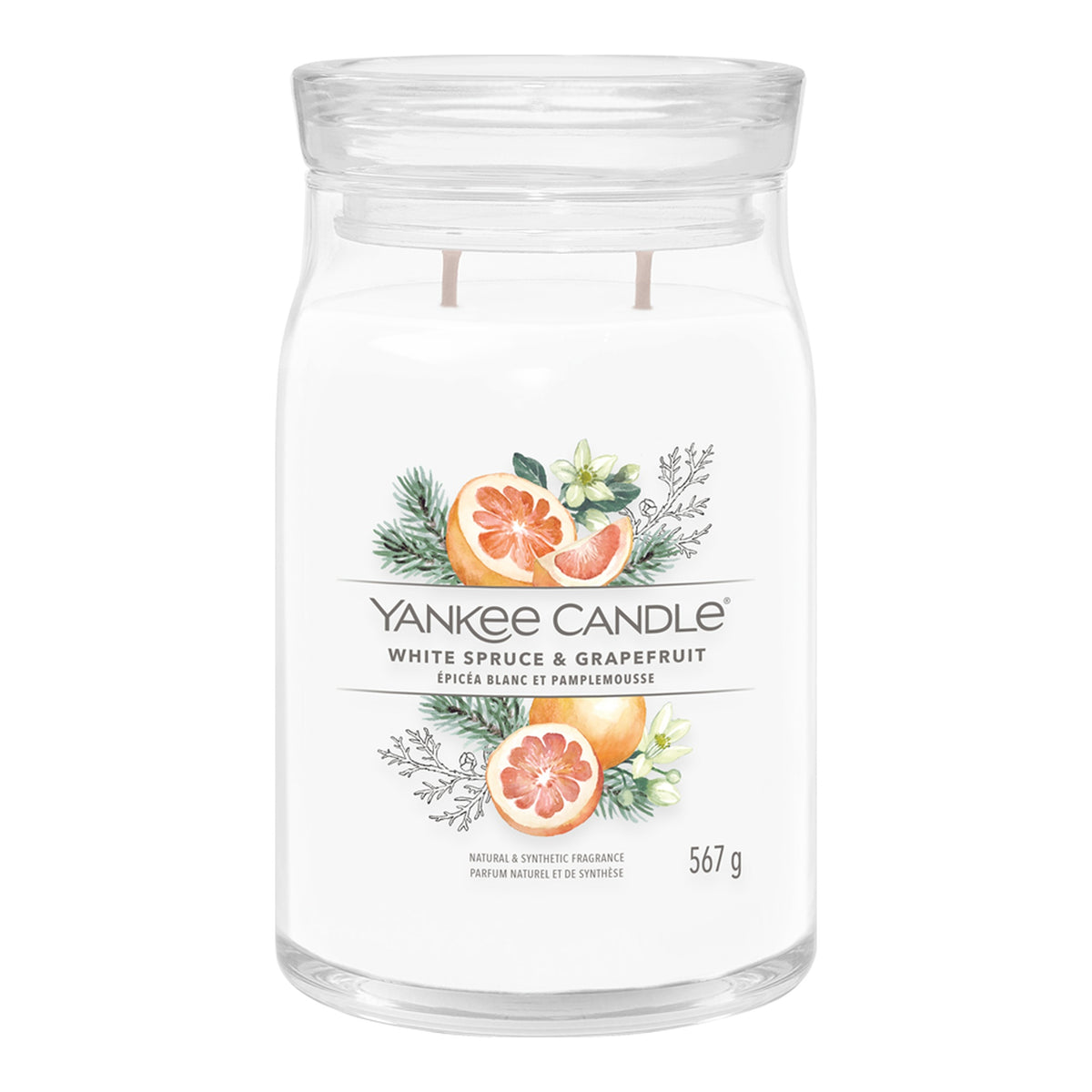 Yankee Candle White Spruce & Grapefruit – Candela Profumata Giara Grande Signature 567 g