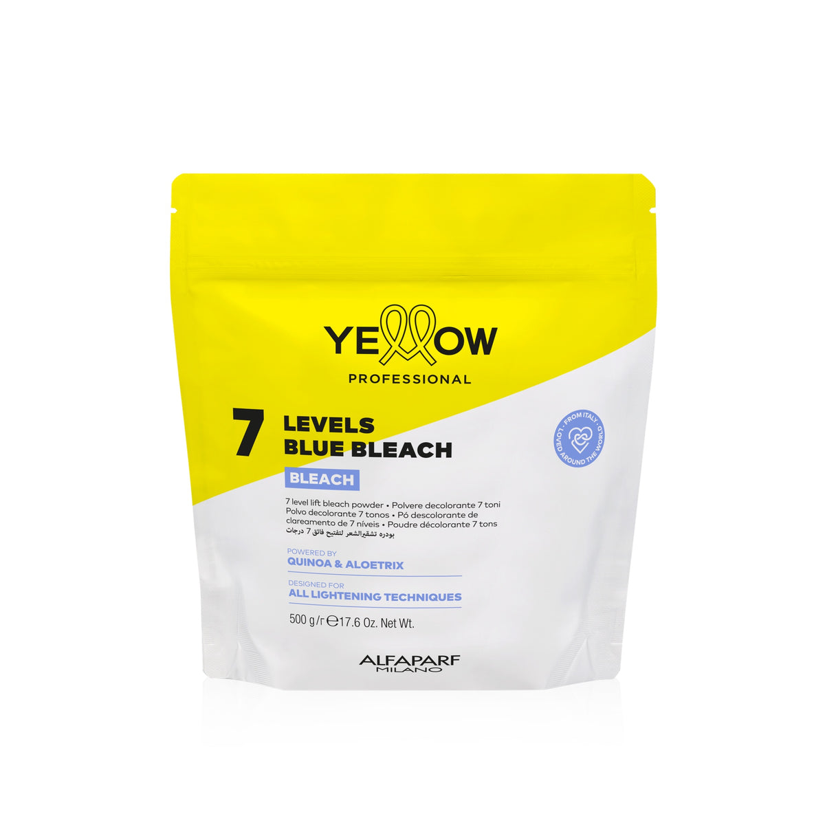 Yellow Professional 7 Levels Blue Bleach – Polvere Decolorante Antigiallo fino a 7 Toni 500 gr, confezione frontale