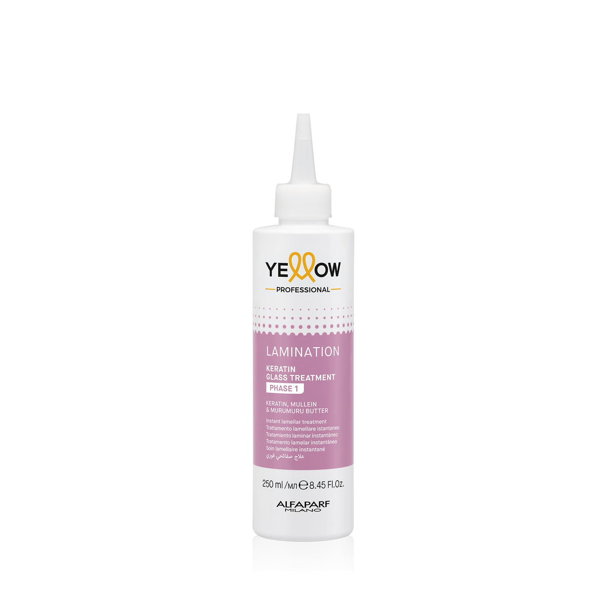 Yellow Professional Keratin Glass Treatment Phase 1 – Trattamento lamellare professionale effetto laminazione – Fase 1 250 ml, confezione frontale