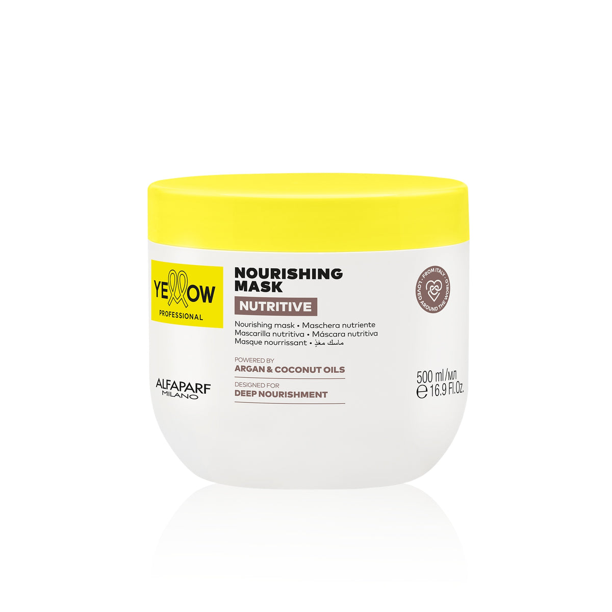 Yellow Professional Nutritive Nourishing Mask – Maschera Nutriente con Argan e Cocco 500 ml, confezione frontale