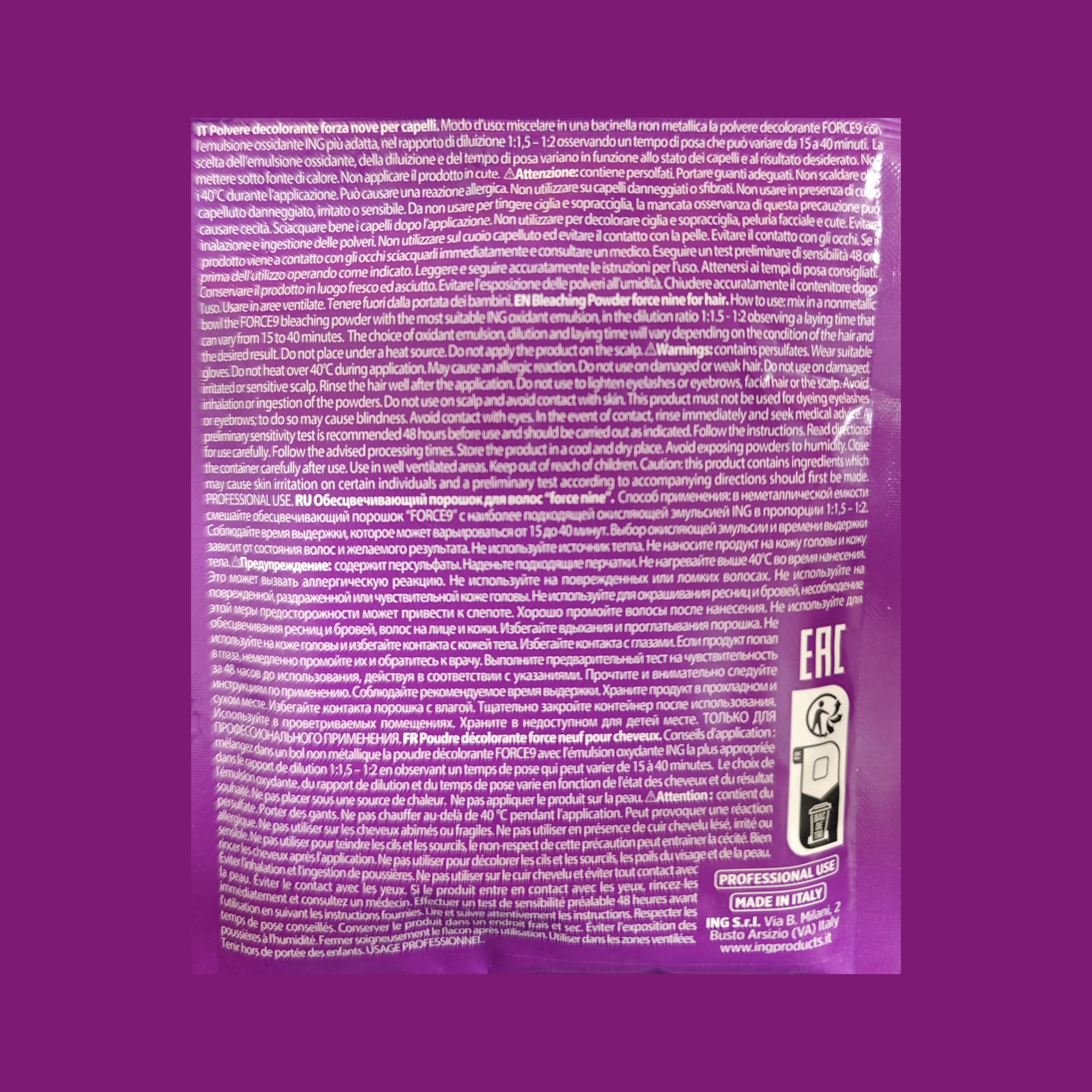 ING Polvere decolorante 9 Toni BLU Con cheratina ed effetto Antigiallo-Antiarancio 30 gr