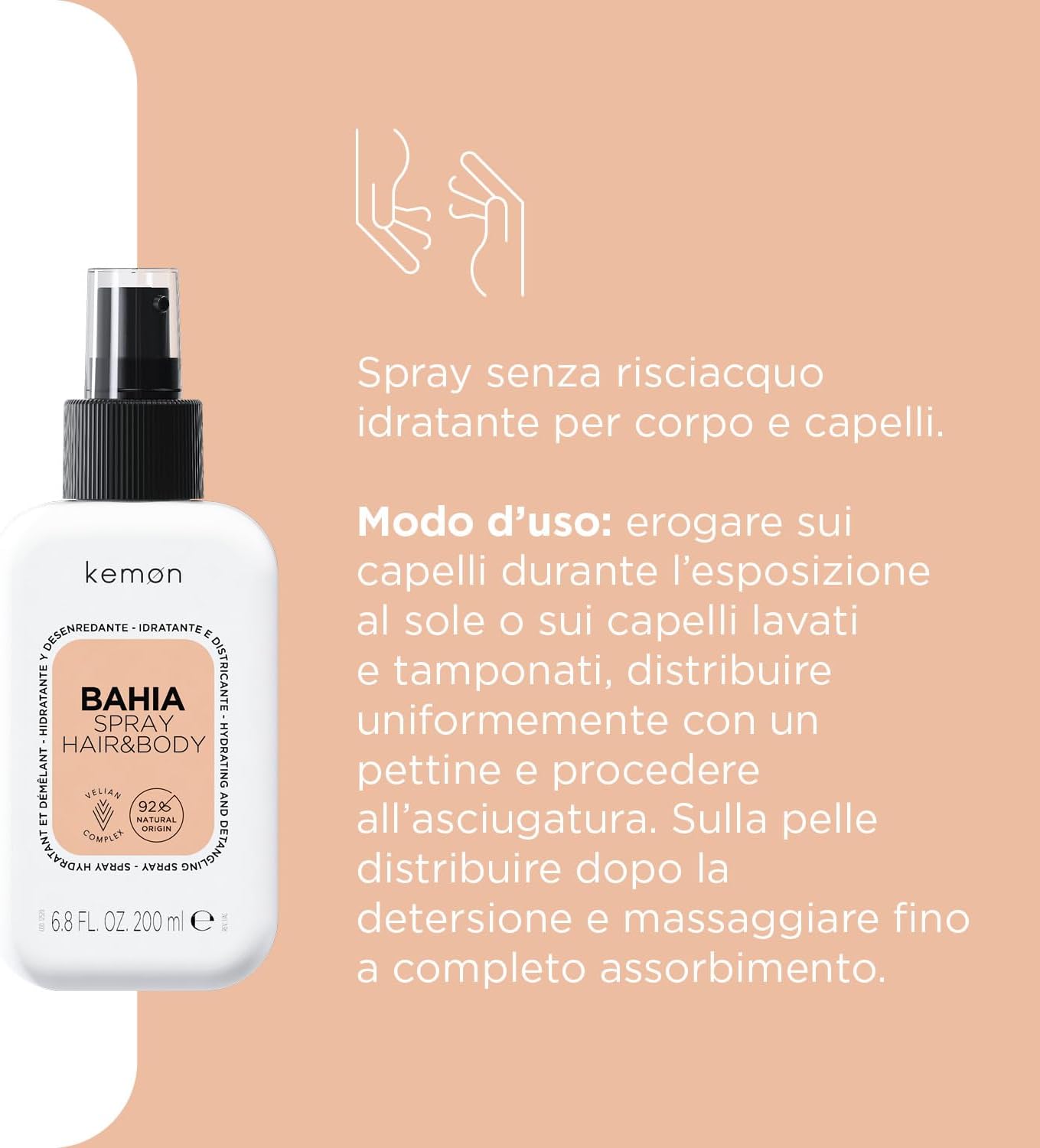 Kemon Bahia Spray idratante senza risciacquo districante e idratante - 200 ml