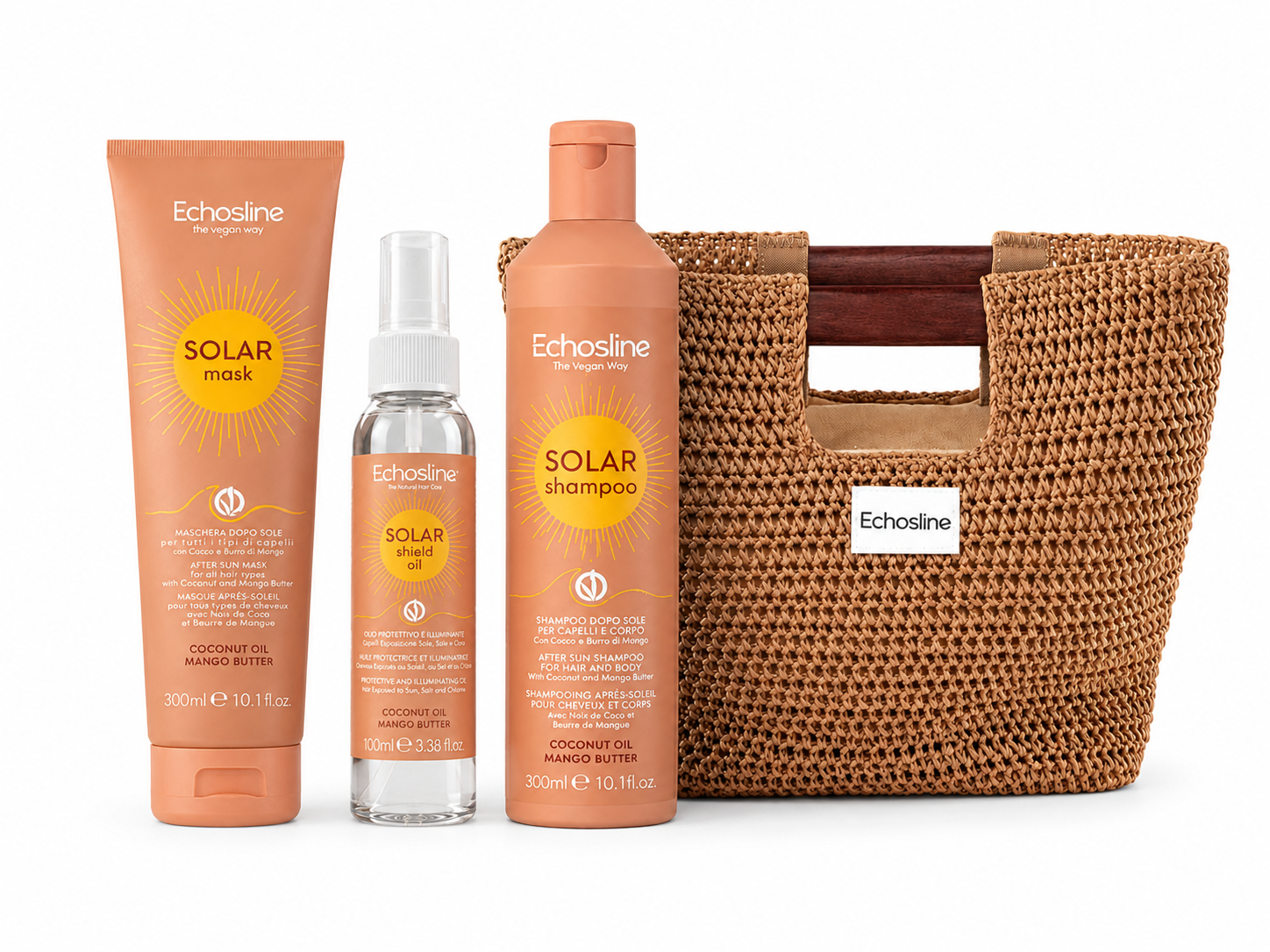 Echosline Kit estivo per capelli - Shampoo Doposole, Maschera Doposole e Olio protettivo Solare + Borsa mare OMAGGIO