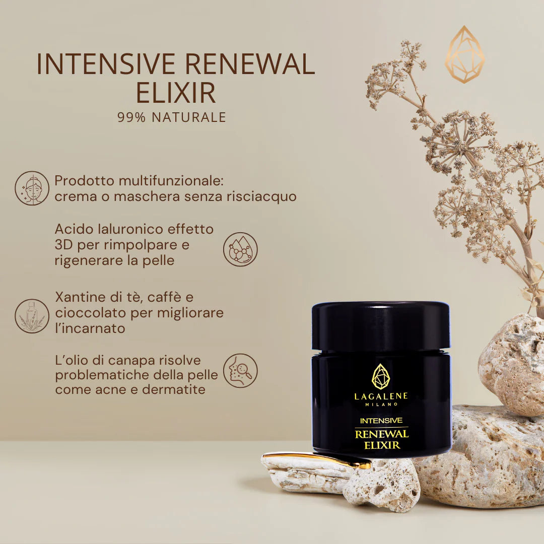 Lagalene Milano Intensive Renewal Elixir Crema e/o Maschera Senza Risciacquo 99% Naturale, Anti-age, Rimpolpa, Rigenera, Idrata e Rivitalizza, 100ml