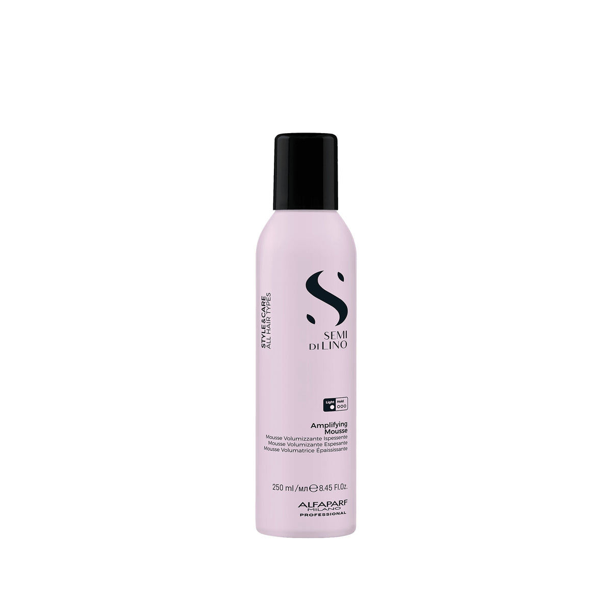 Alfaparf Milano Semi di Lino Style & Care Amplifying Mousse – Mousse Volumizzante e Corporizzante per Capelli Fini 250 ml, confezione frontale