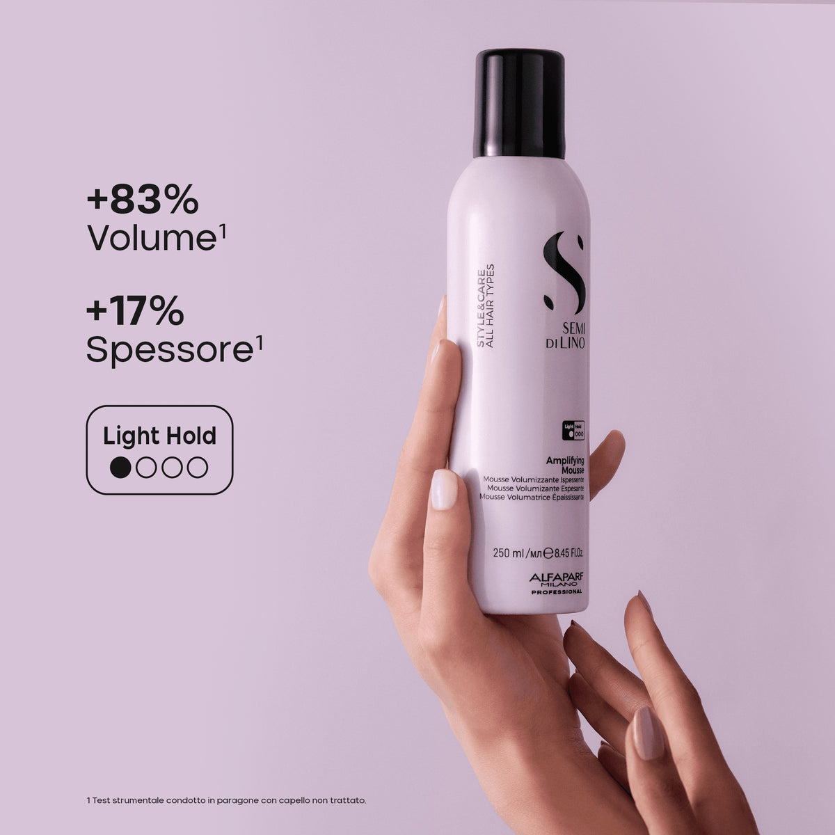 Alfaparf Milano Semi di Lino Style & Care Amplifying Mousse – Mousse Volumizzante e Corporizzante per Capelli Fini 250 ml, immagine ufficiale 4