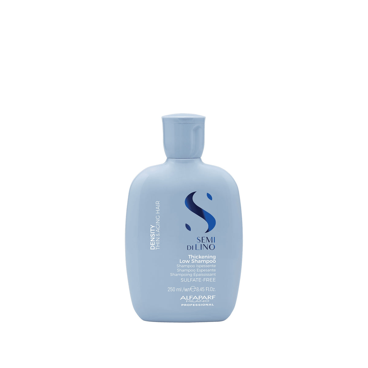 Alfaparf Milano Semi di Lino Density Thickening Low Shampoo – Shampoo Rimpolpante per Capelli Fini e Assottigliati 250 ml, confezione frontale