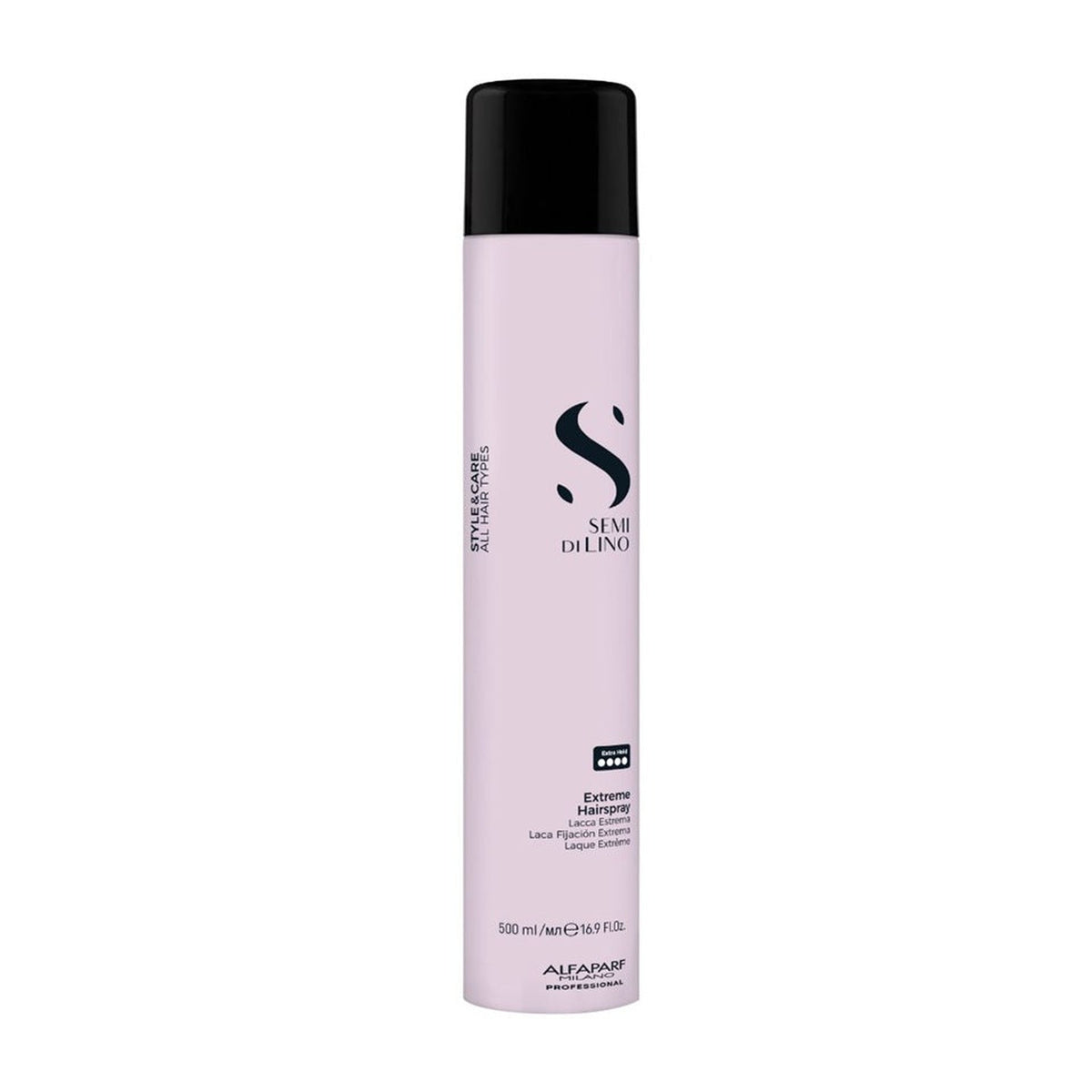 Alfaparf Milano Semi di Lino Style & Care Extreme Hairspray – Lacca Tenuta Extra Forte Lunga Durata 500 ml, confezione frontale