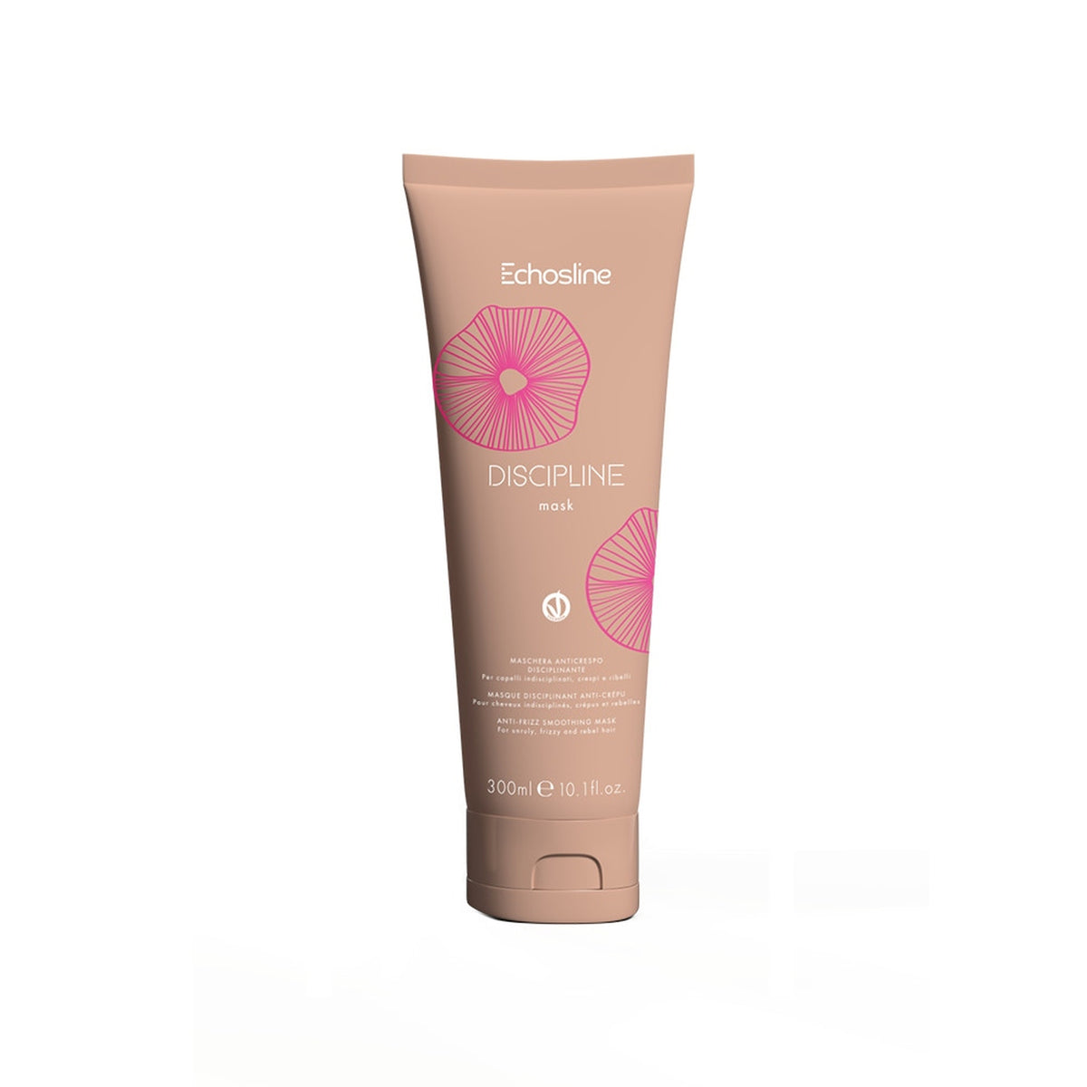Echosline Discipline Mask – Maschera Disciplinante Anticrespo 300 ml – confezione del prodotto su fondo bianco