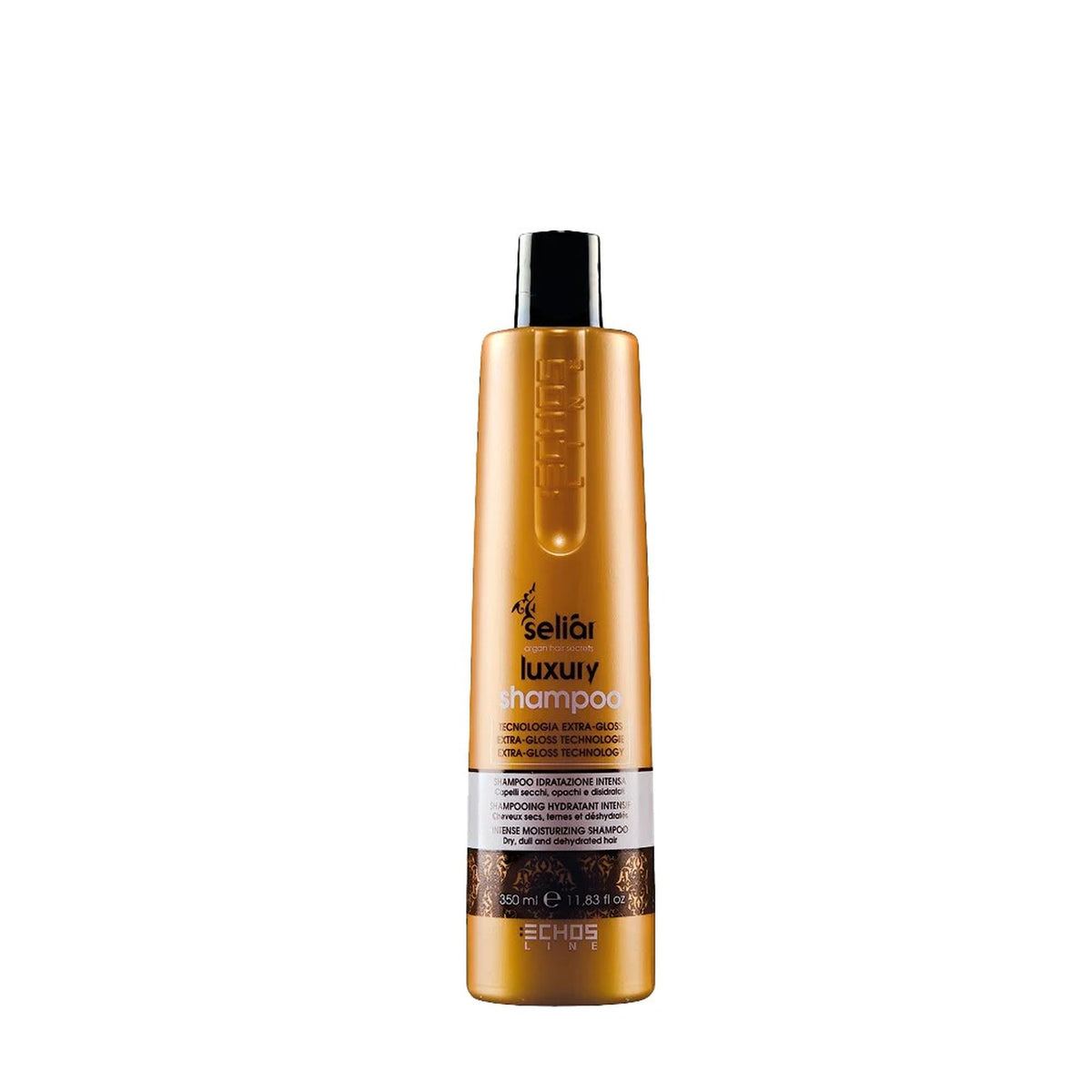 Echosline Seliàr Luxury – Shampoo Idratante Illuminante con Oli Botanici 350 ml – confezione del prodotto su fondo bianco