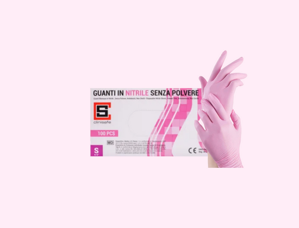 Guanti in Nitrile senza polvere colore Rosa 100 pz