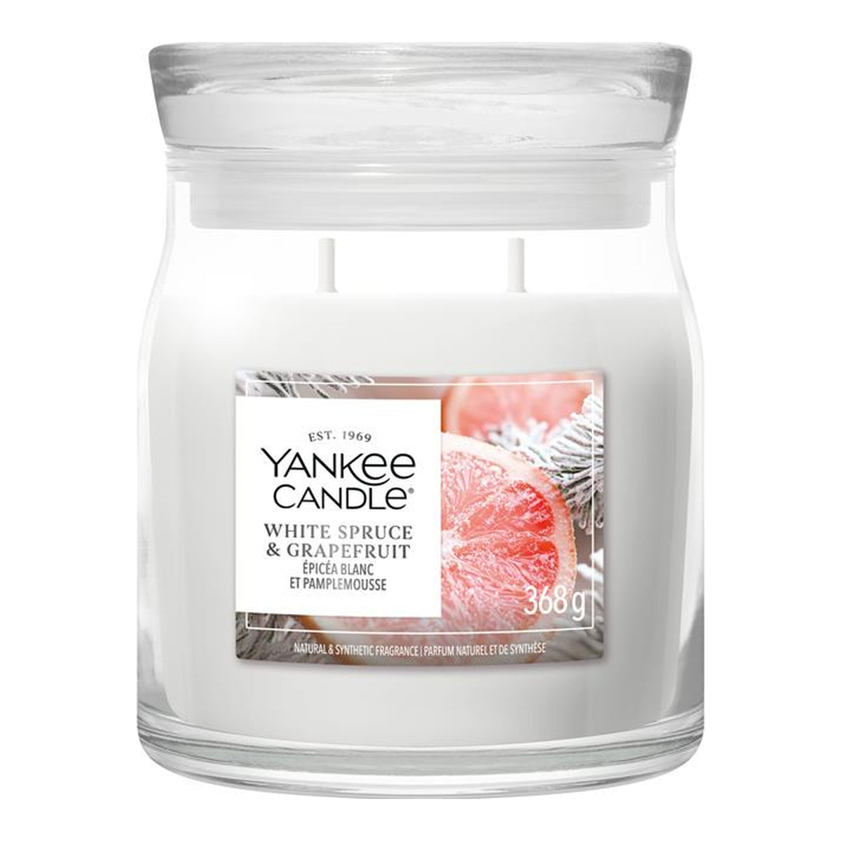 Yankee Candle White Spruce & Grapefruit – Candela Profumata Giara Media Signature 368 g