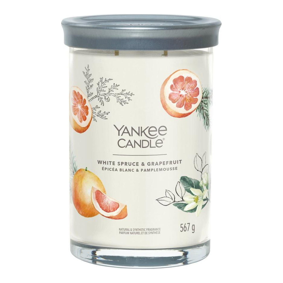 Yankee Candle White Spruce & Grapefruit – Candela Profumata Tumbler Grande Signature 567 g