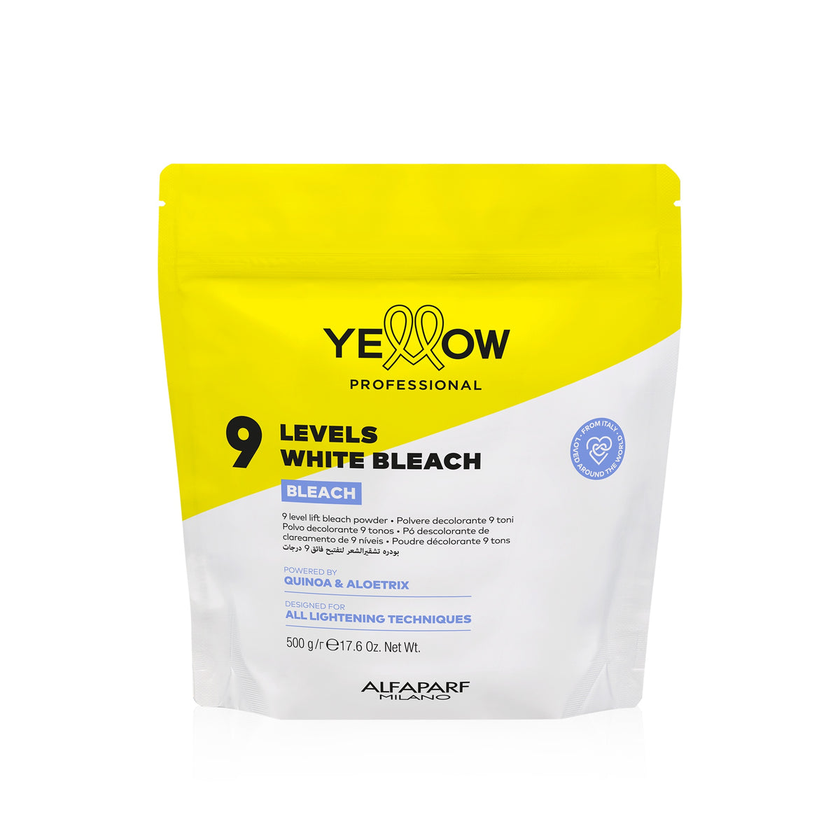 Yellow Professional Bleach 9 Levels White Bleach – Polvere decolorante 9 toni 500 gr, confezione frontale