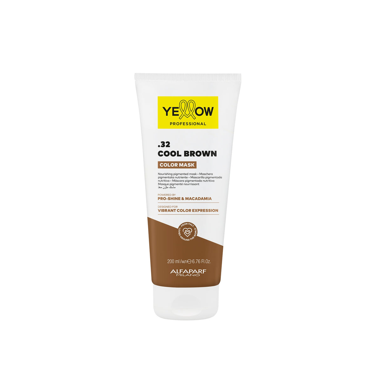 Yellow Professional Color Care Color Mask – Maschera Colorante Nutriente e Ravvivante 200 ml, .32 COOL BROWN, confezione frontale