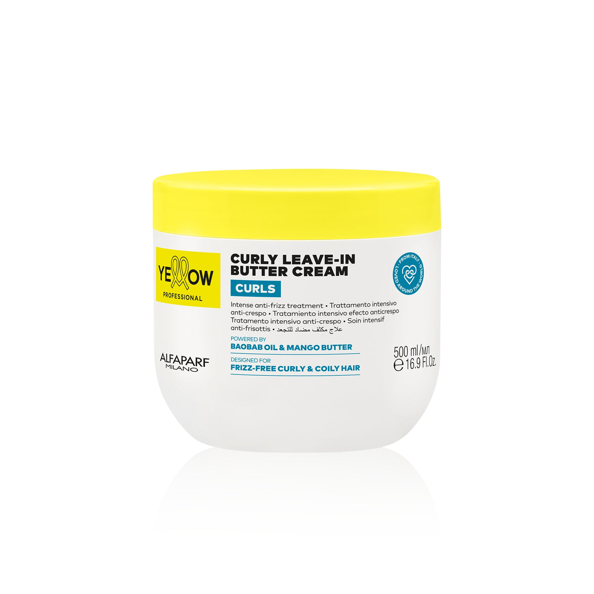 Yellow Professional Curls Curly Leave-In Butter Cream – Trattamento intensivo anti-crespo per capelli mossi, ricci e coily 500 ml, confezione frontale