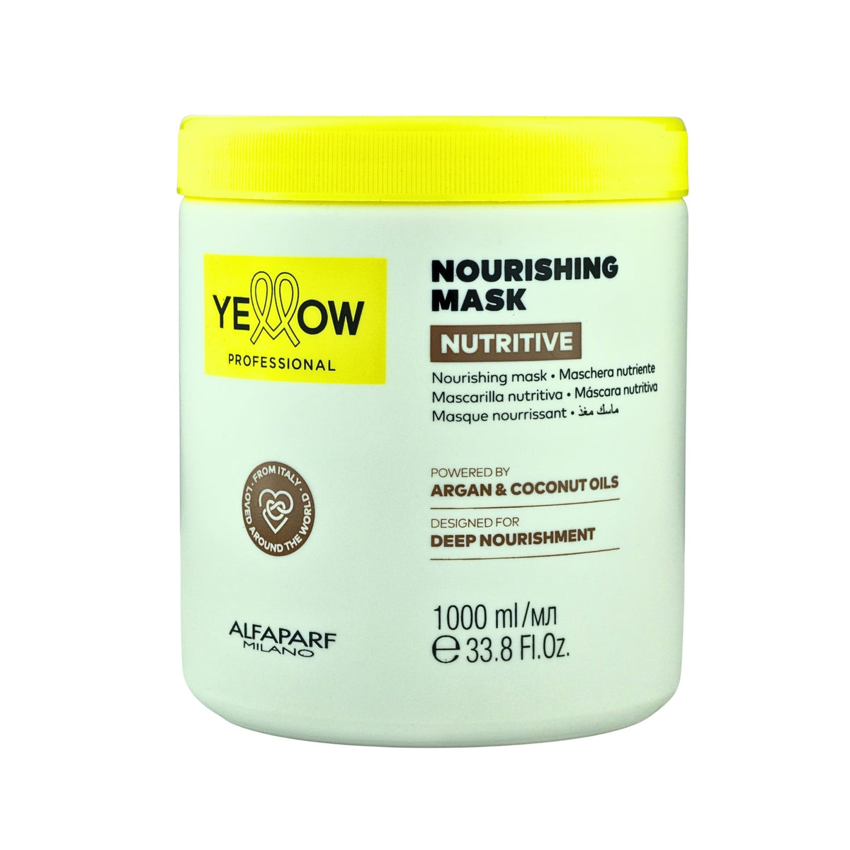 Yellow Professional Nutritive Nourishing Mask – Maschera nutriente per capelli secchi 1000 ml, confezione frontale