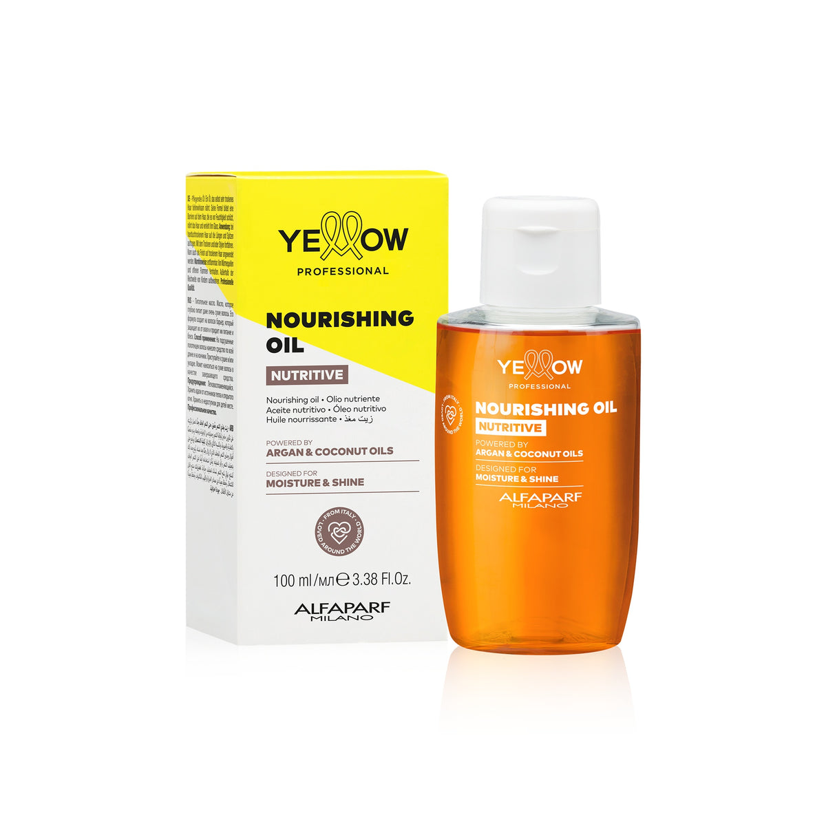 Yellow Professional Nutritive Nourishing Oil – Olio Nutriente con Argan e Cocco 100 ml, confezione frontale