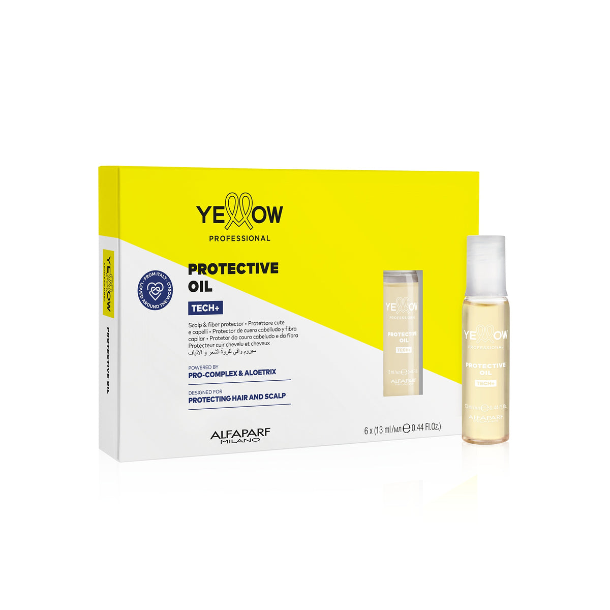 Yellow Professional Tech+ Protective Oil – Protettore cute e capelli 6 × 13 ml, confezione frontale
