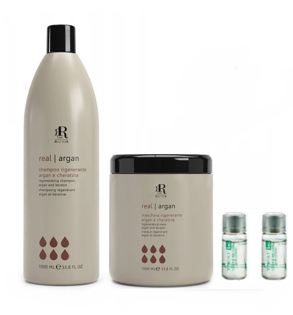 RR Line Set Shampoo + Maschera Argan e Cheratina + 2 Fiale Ristrutturanti