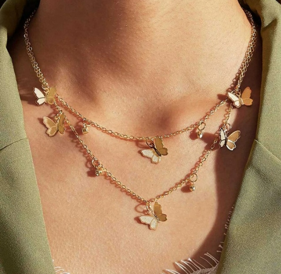 Collana a ciondolo con farfalle placcata in ORO Edizione Limitata